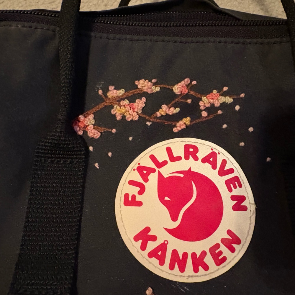 Embroidered Cherry Blossom 15 inch laptop Kånken Black Backpack - Picture 5 of 15